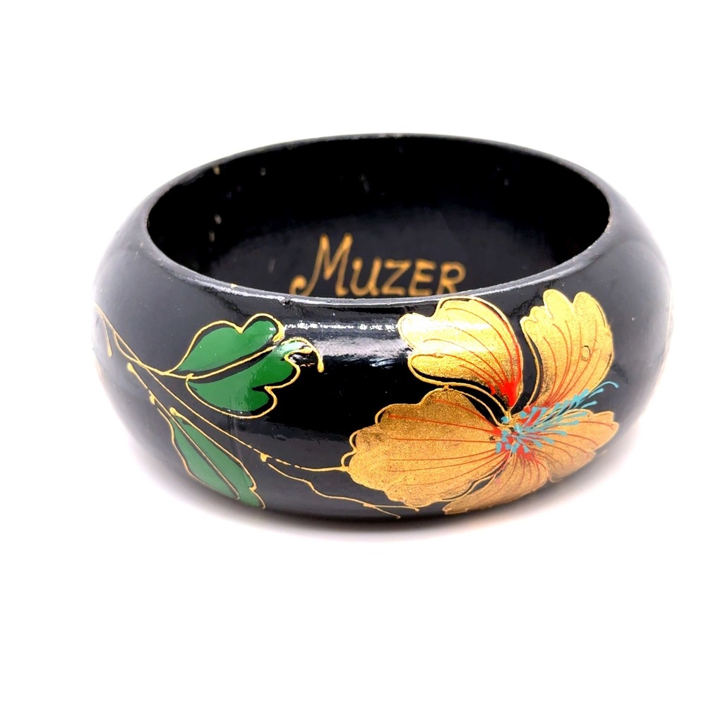 Vintage Hand-Painted Lacquered Wooden Bangle Bracelet